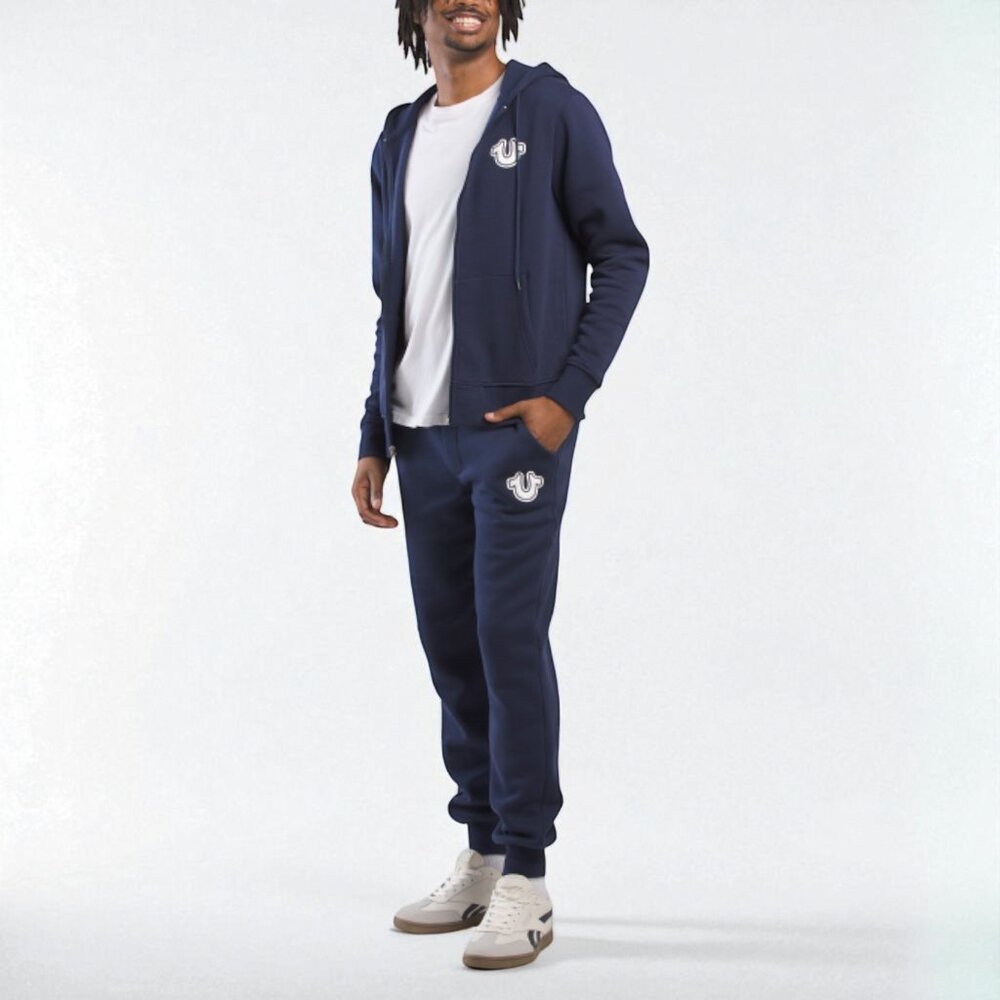 True Religion 2 PC Sweatsuit Men's Fleece Tracksuit Outfit Gift Set Navy Blue